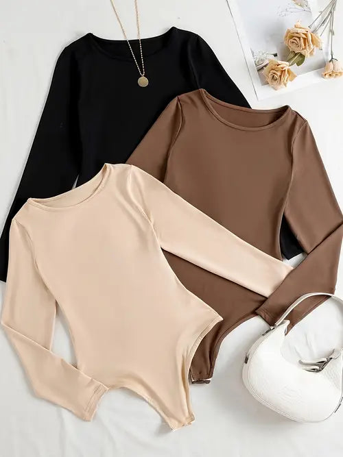 Kvinnors Långärmad Bodysuit Set 3 i 1 Stretch Fit