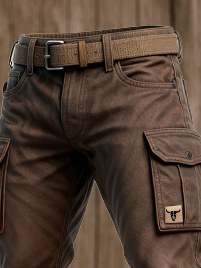 Herrers Slim Fit Cargo Byxor med Fickor i Utility Stil