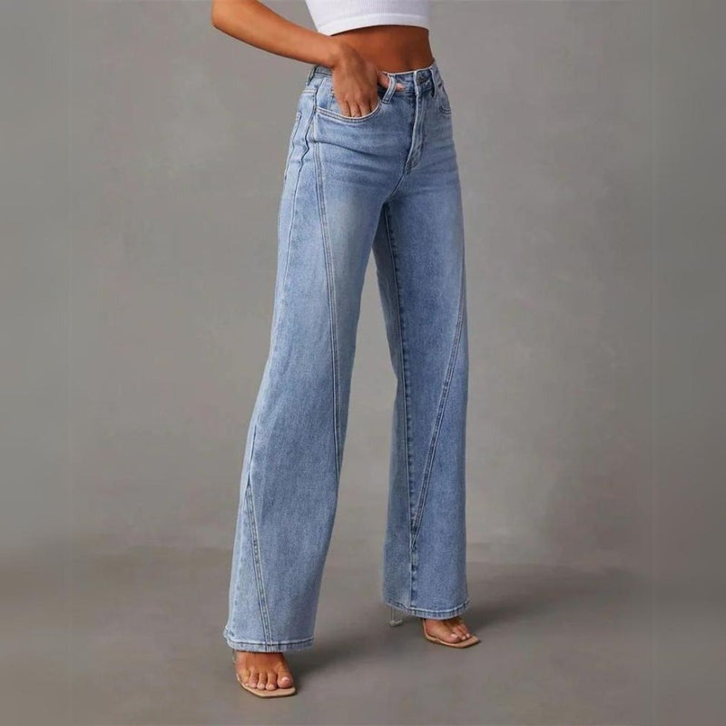 Kvinnors Högmidjade Vida Jeans Avslappnade Denimbyxor