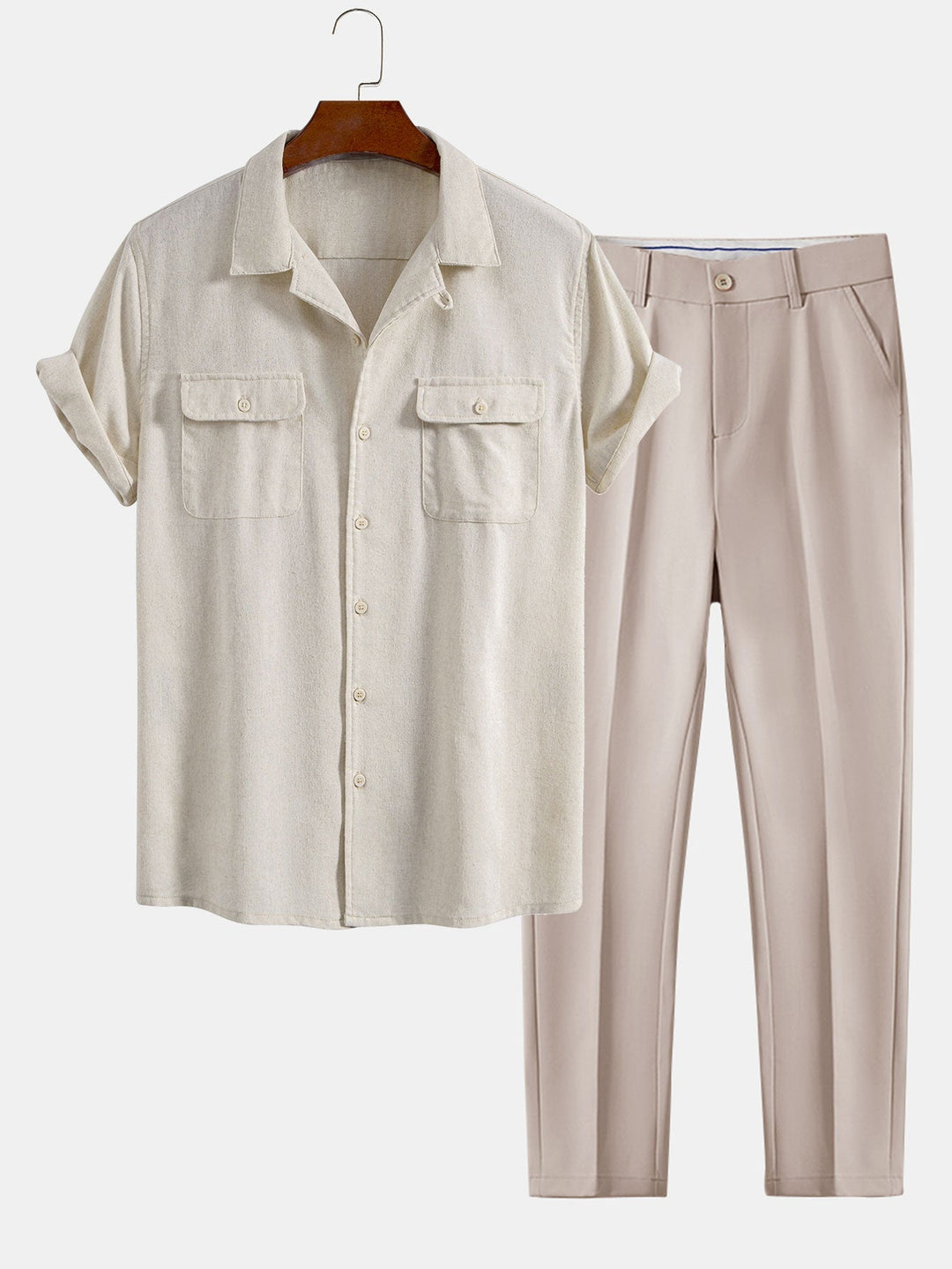 Herrars Avslappnade Sommar Skjorta och Byxor Set – Kubansk Krage Smart Casual Outfit