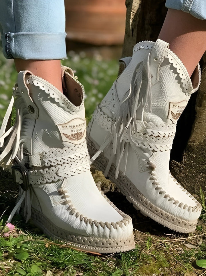Kvinnors Boho Ankelstövlar – Fransar i Västernstil för Avslappnad Användning