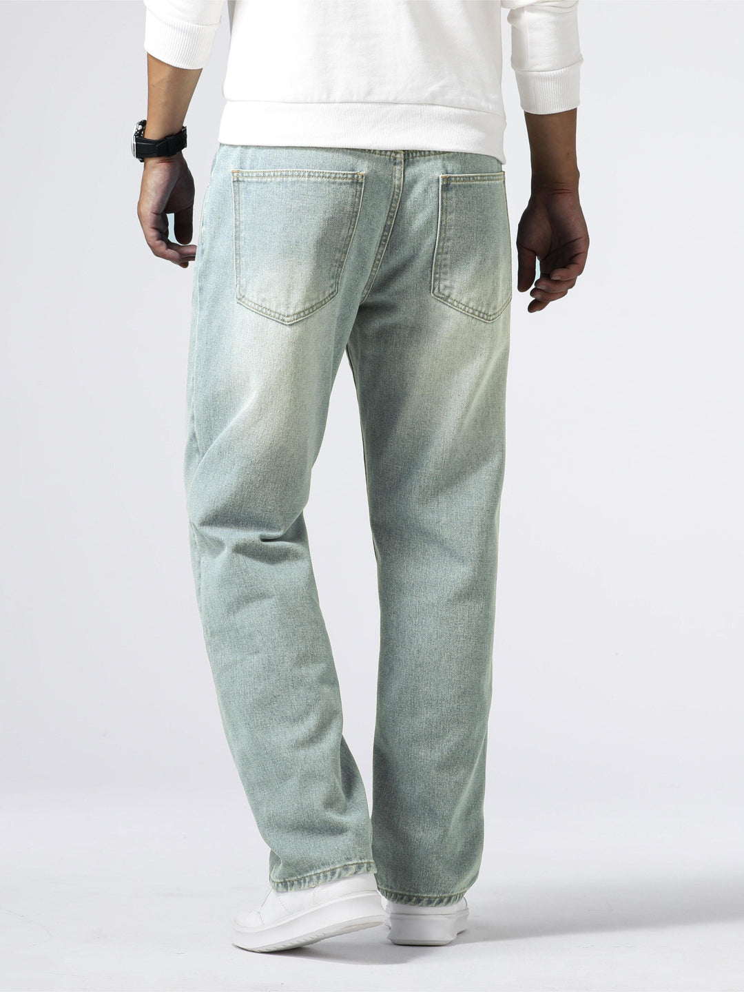 Herrens Denim Jeans Rakt Ben Tvättad Blå Varje Dags Passform