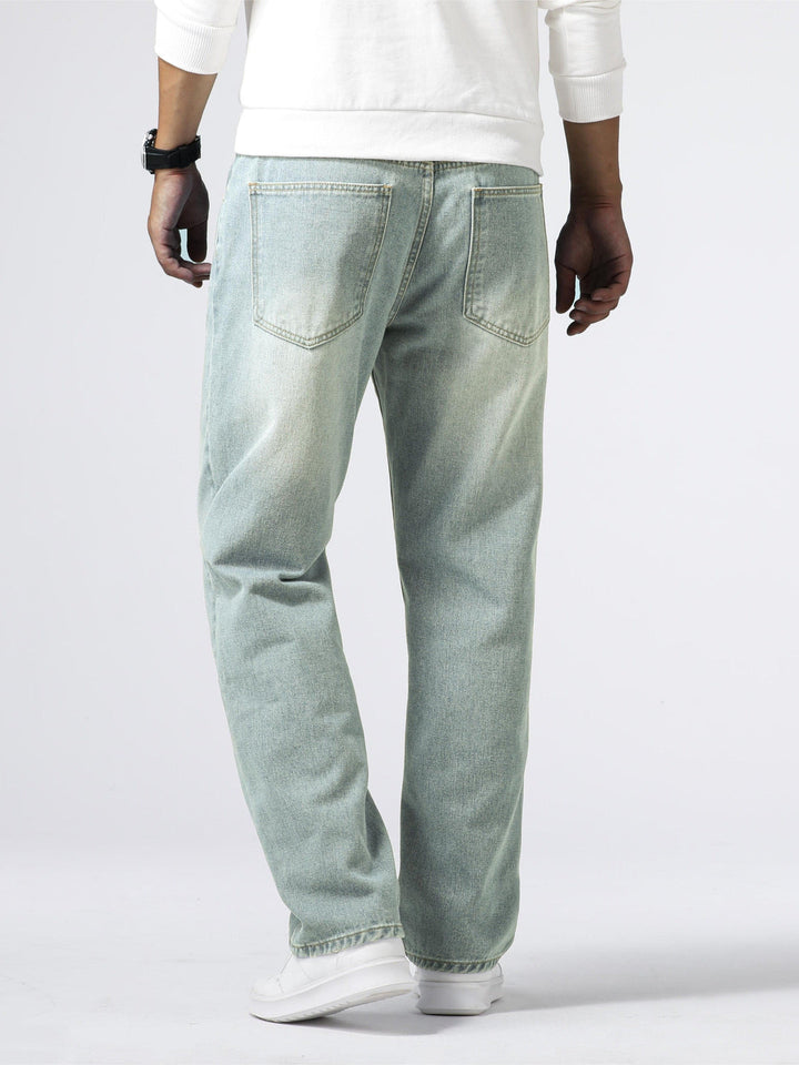 Herrens Denim Jeans Rakt Ben Tvättad Blå Varje Dags Passform