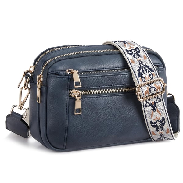 Kvinnors Multi Zip Crossbody Väska Med Tryckt Rem Detalj