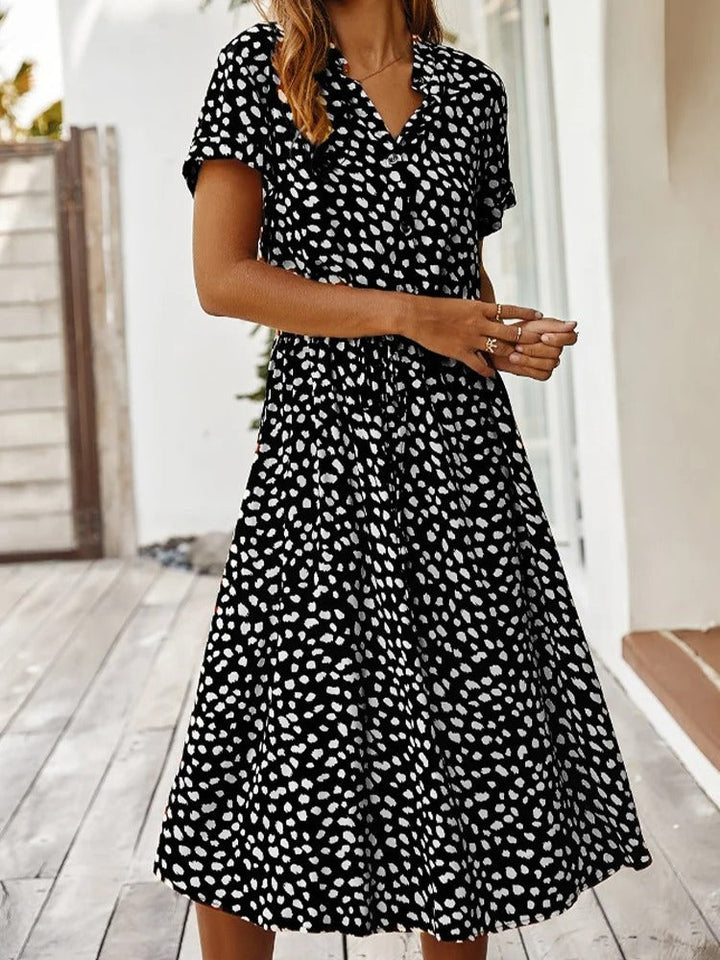 Kvinnors Midi Sommarklänning Justerbar Midja Lättviktig Tryckt Avslappnad Elegant Semesteroutfit