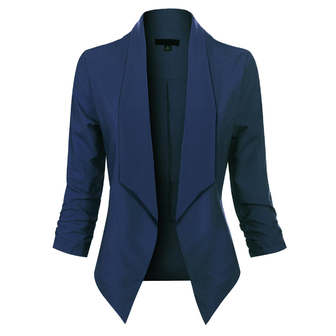 Kvinnors Öppen Framsidan Blazer – Rynkad Ärmar Smart Lager för Kontor och Tillfällen