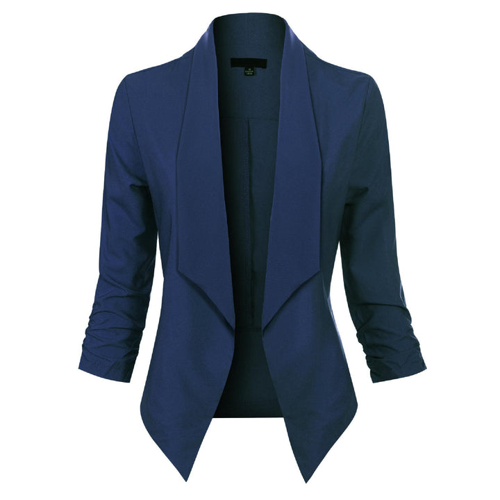 Kvinnors Öppen Framsidan Blazer – Rynkad Ärmar Smart Lager för Kontor och Tillfällen