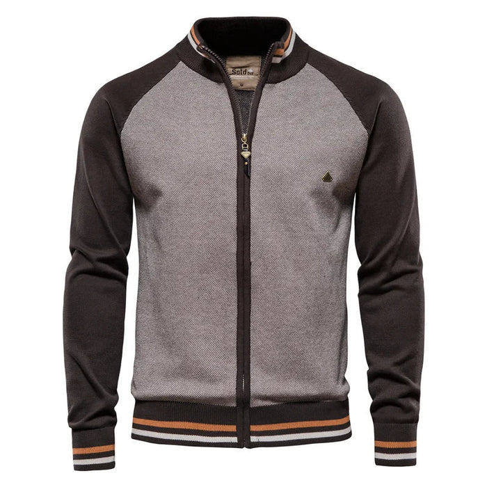 Herrens 100% bomull zip-up cardigan – Mjuk ståkrage stickad för vinter och avslappnad användning