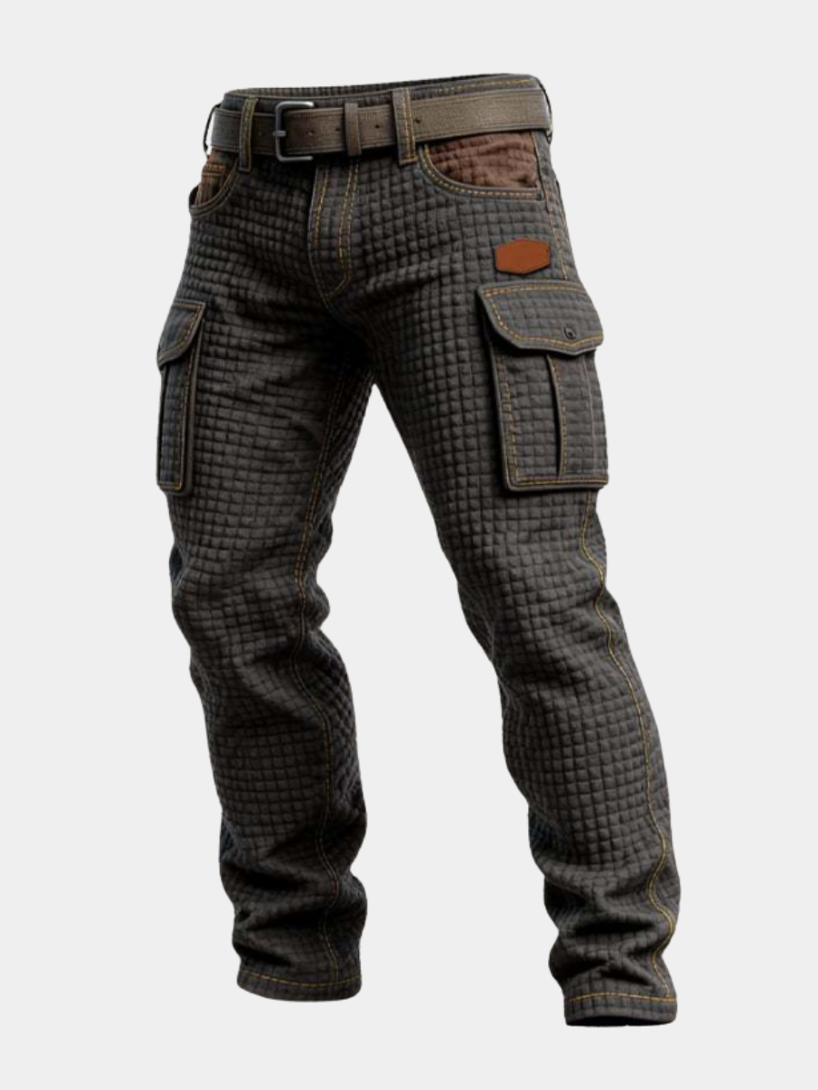 Herrarnas kviltade cargobyxor med texturerad utility ficka, slim fit