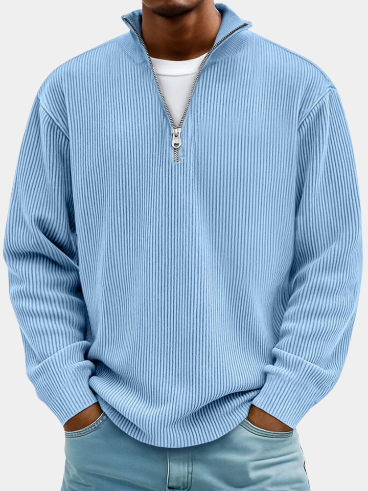 Herrens Ribbad Halvdragkedja Sweatshirt Avslappnad Oversized Casual Stickad