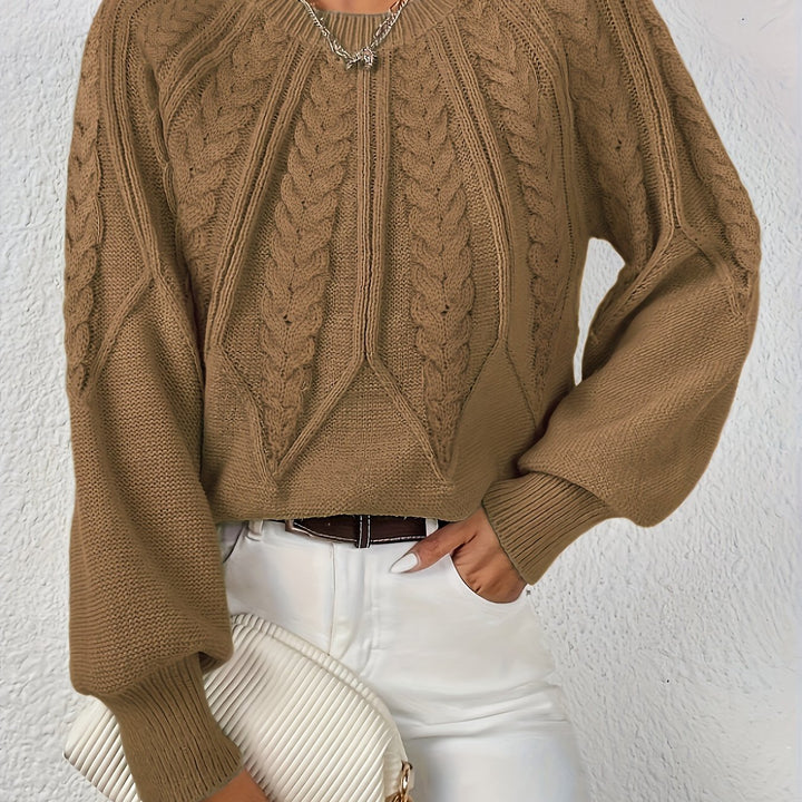 Kvinnors Voluminösa Ärmsweater med Kabelstickad Textur