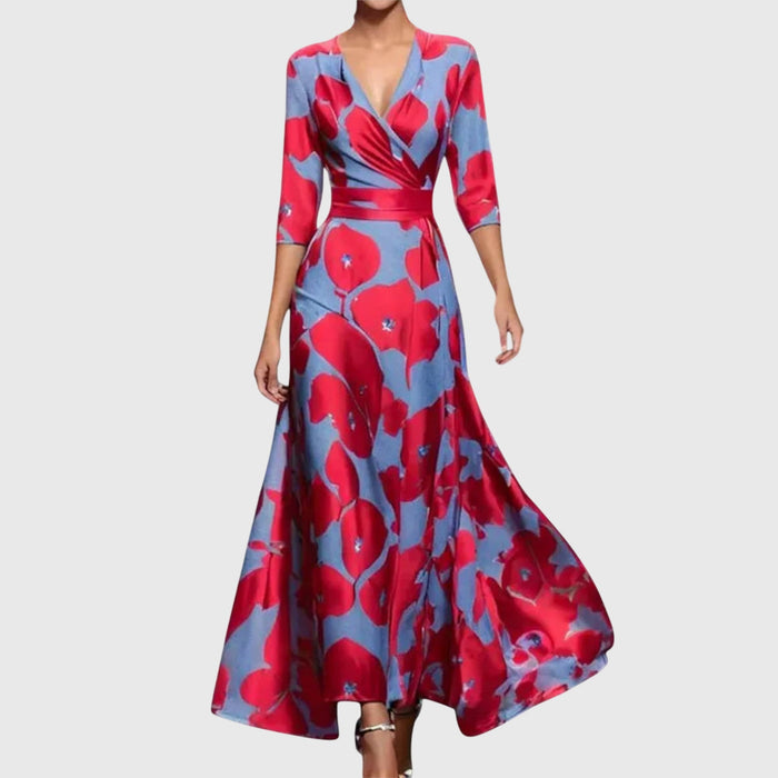 Kvinnors Blommig Wrap Maxi Klänning Elegant Tillfälle Stil