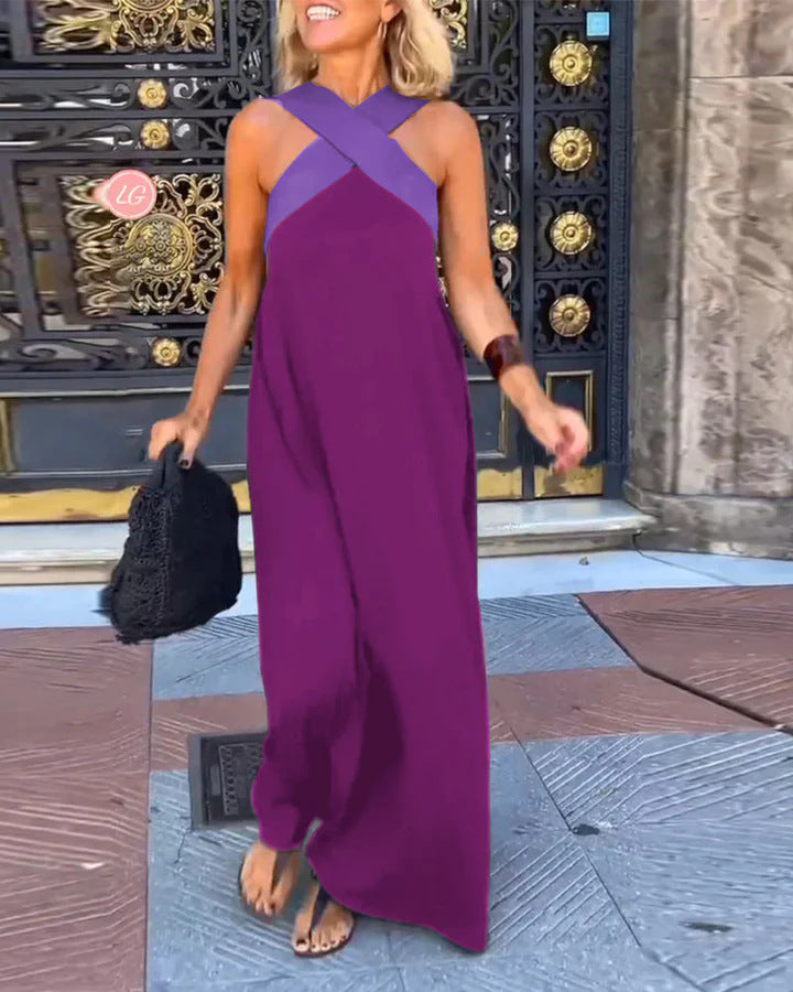 Kvinnors Crossover Halter Maxi Klänning Med Flödande Silhuett