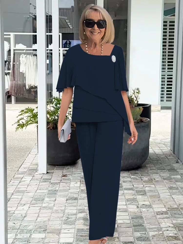 Kvinnors Lagerpåverkad Topp och Vida Byxor Set – Elegant Kvällsoutfit