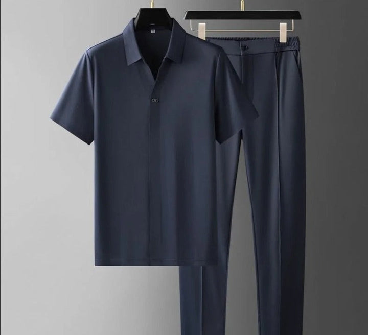 Mäns Minimalistiska Polo Och Skräddarsydda Byxor Co Ord