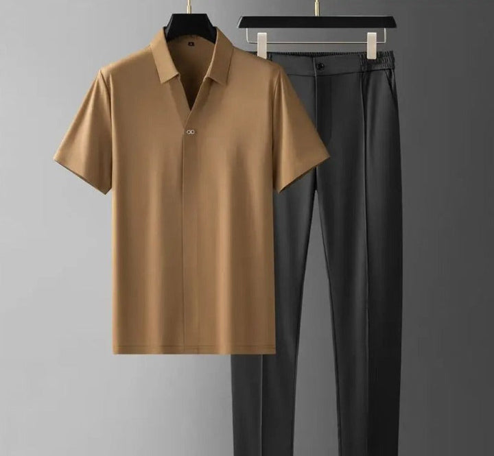 Mäns Minimalistiska Polo Och Skräddarsydda Byxor Co Ord