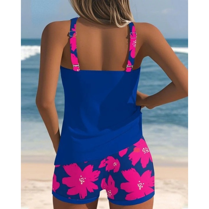 Kvinnors Tryckt Tankini-set – Racerback Badkläder med Shorts för Strand och Pool
