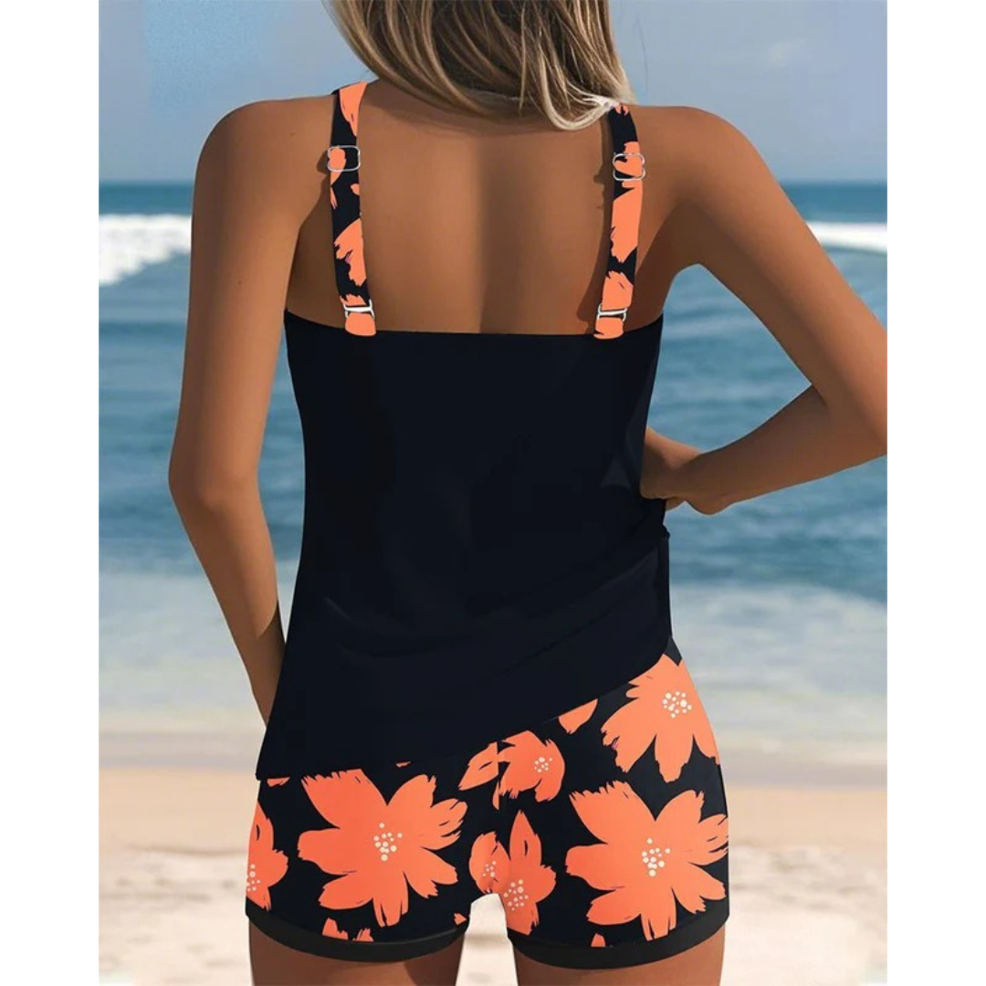 Kvinnors Tryckt Tankini-set – Racerback Badkläder med Shorts för Strand och Pool