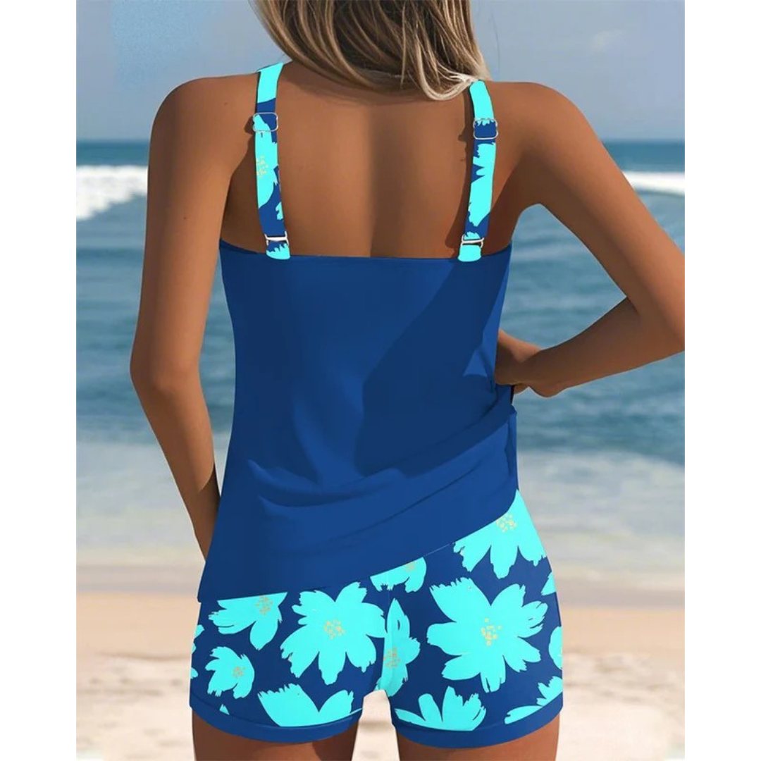 Kvinnors Tryckt Tankini-set – Racerback Badkläder med Shorts för Strand och Pool