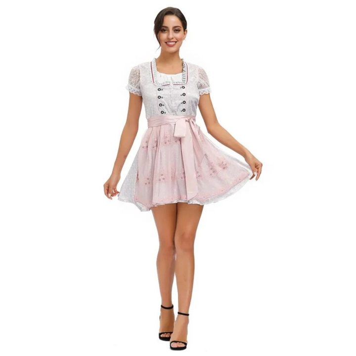 Kvinnors Spets Dirndl Klänning – Snörning Oktoberfest Mini med Dekorativ Förkläde