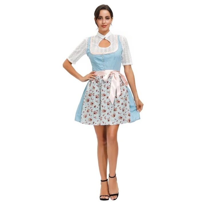 Kvinnors Spets Dirndl Klänning – Snörning Oktoberfest Mini med Dekorativ Förkläde