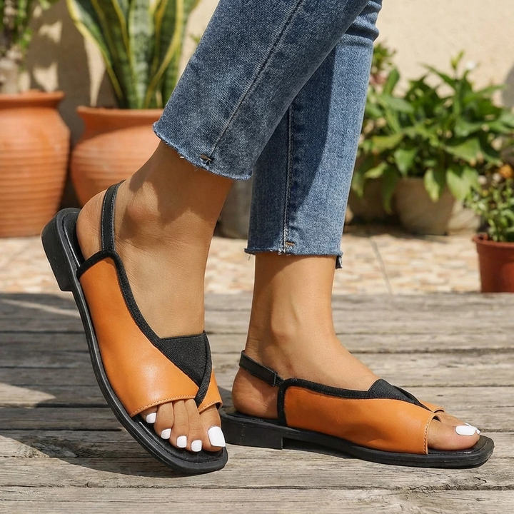 Kvinnors Platta Slingback Sandaler Fyrkantig Tå Kontrastrem