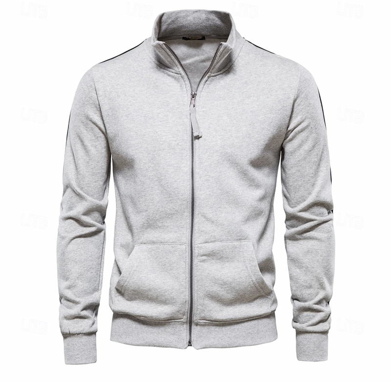 Herrars Full Zip Sweatshirtjacka med Ståkrage och Fickor