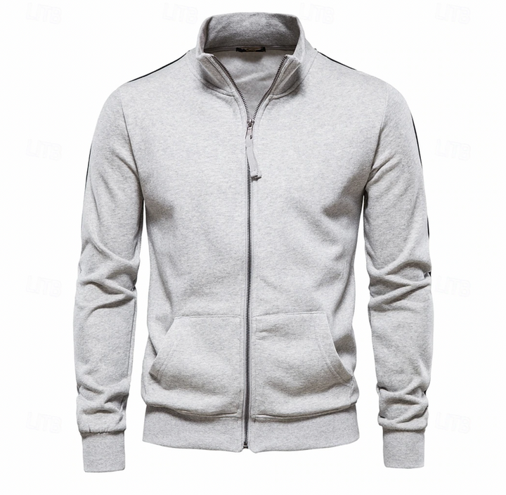 Herrars Full Zip Sweatshirtjacka med Ståkrage och Fickor