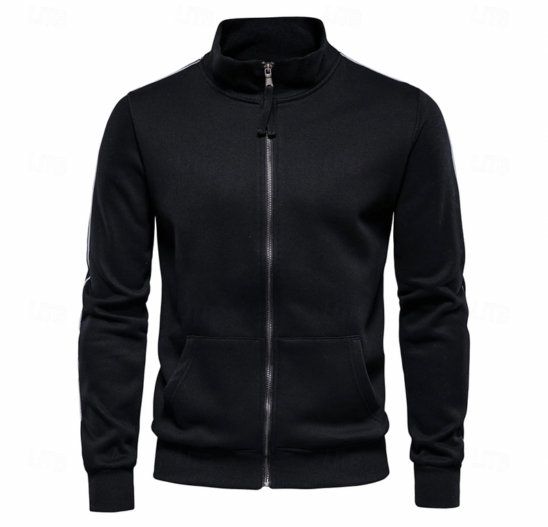 Herrars Full Zip Sweatshirtjacka med Ståkrage och Fickor