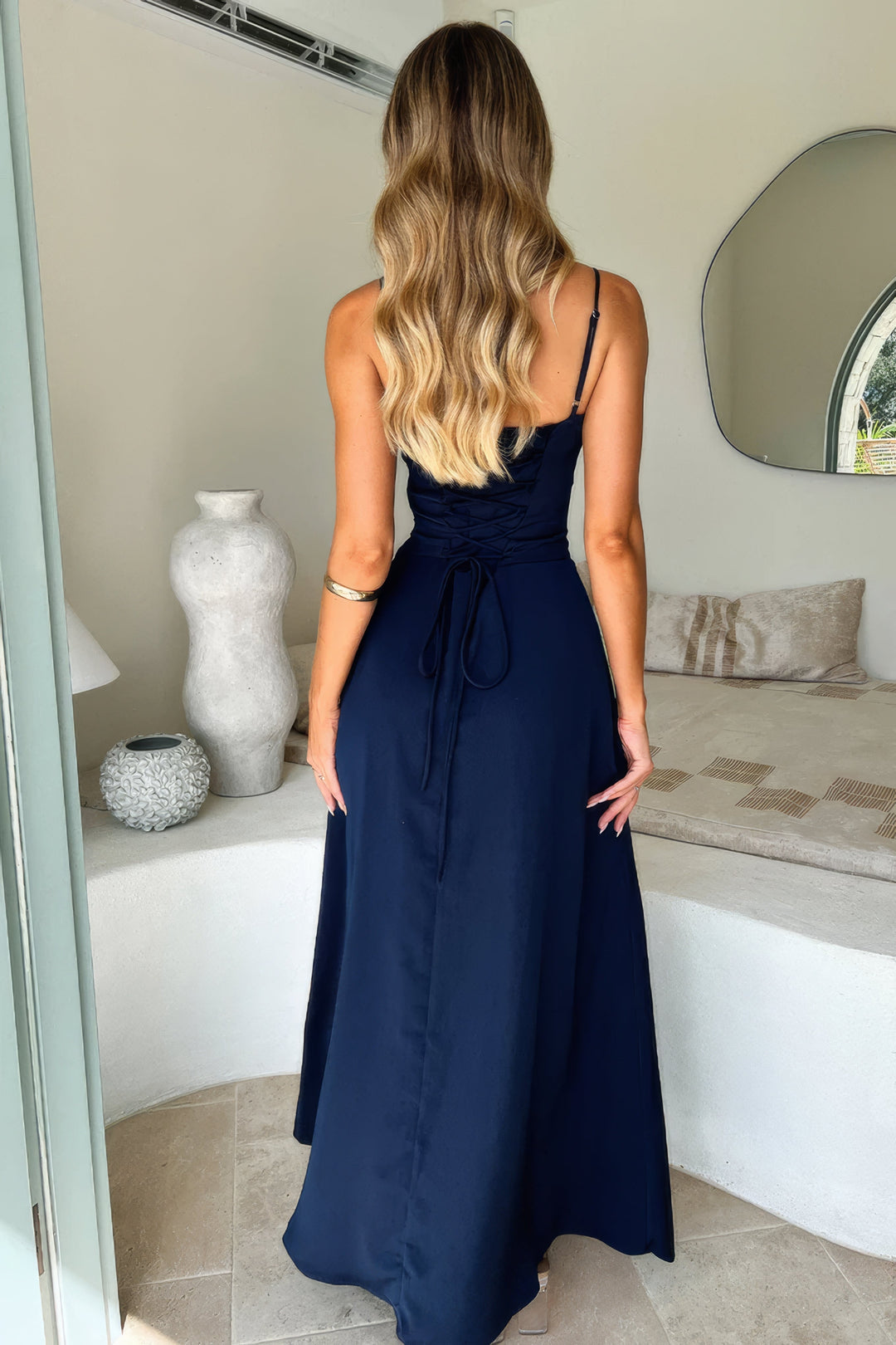 Kvinnors Strappy Korsett Detalj Flödande Maxi Sommarklänning