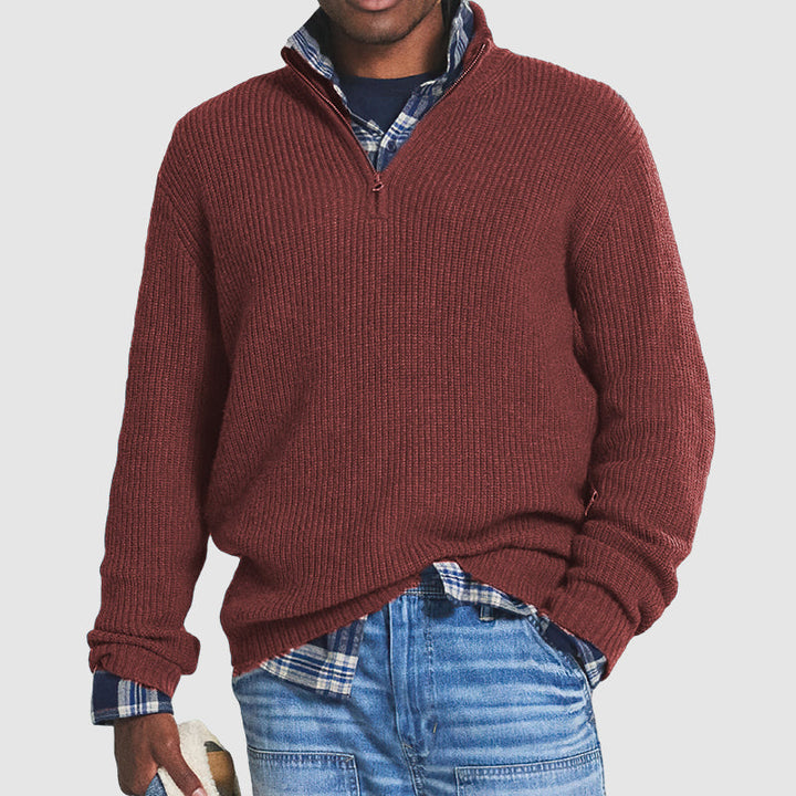 Herrarnas Ribbade Kvart Zip Cashmere Tröja Regular Fit