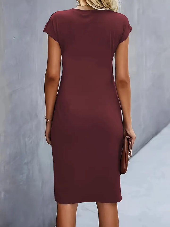 Kvinnors Rynkad Midja Bodycon Kortärmad Midi Klänning