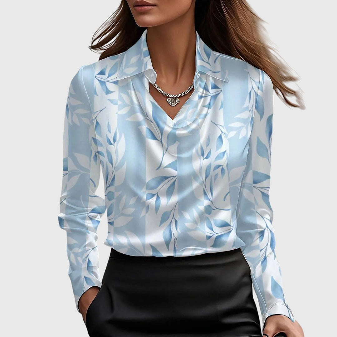 Kvinnors Satin Cowl-Neck Blus – Långärmad Skjorta med Krage för Kontor och Kvällsbruk