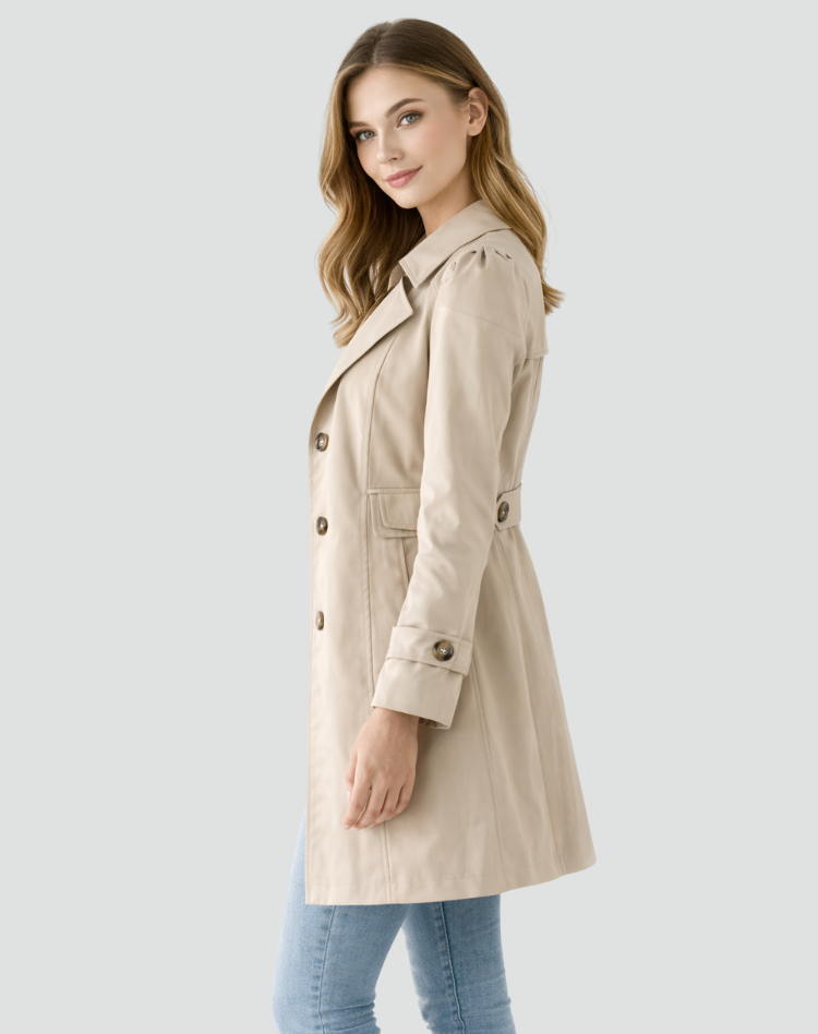 Kvinnors skräddarsydd trenchcoat med klassisk krage, midjelång jacka