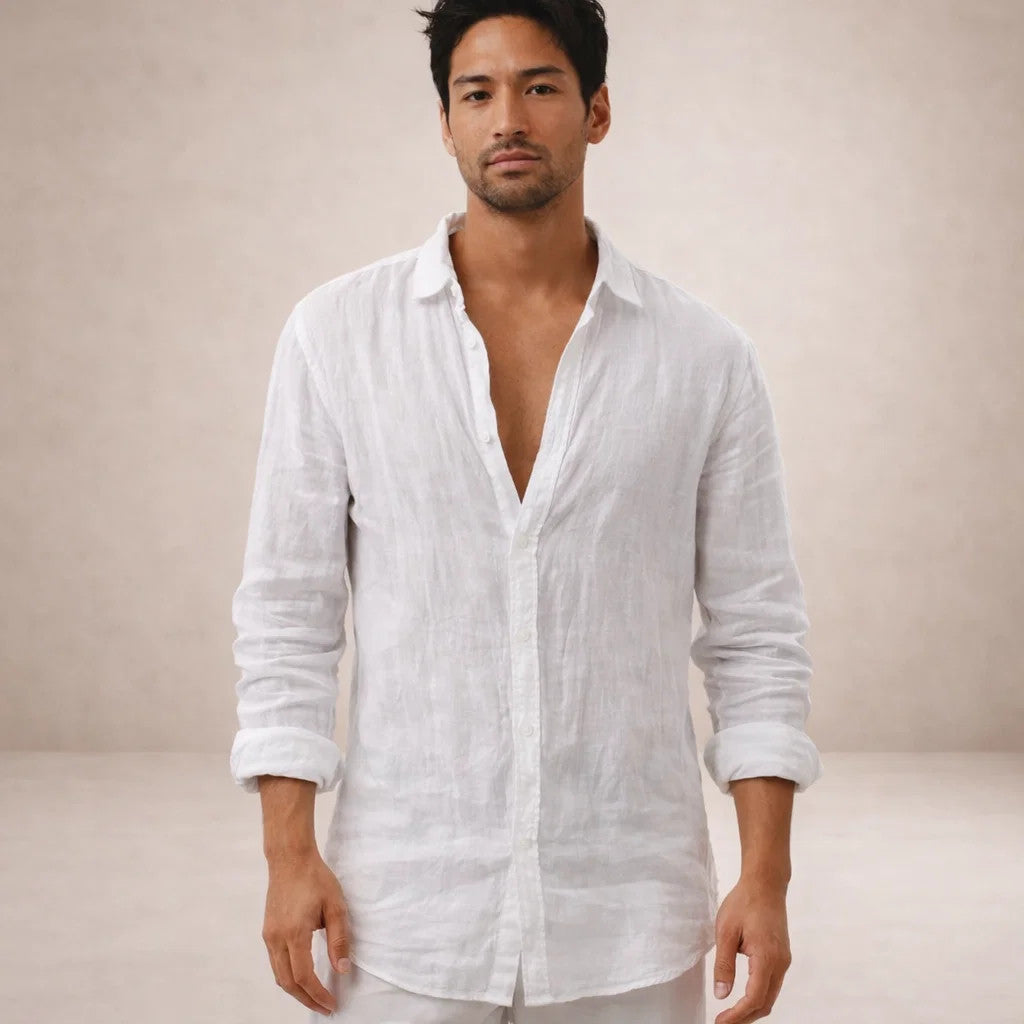 Herrars Regular Fit Linne Knapp-Down Casual Skjorta