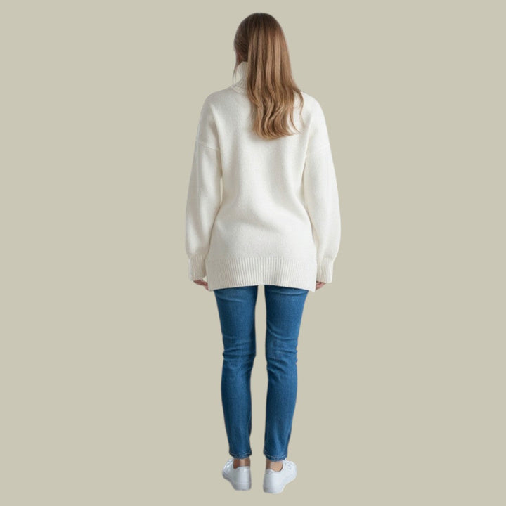 Kvinnors Avslappnad Turtleneck Stickad Tröja – Oversized Pullover för Vintern