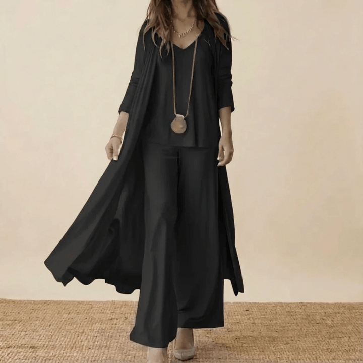 Kvinnors Tre Dela Lång Cardigan Vid Ben Co-Ord Set