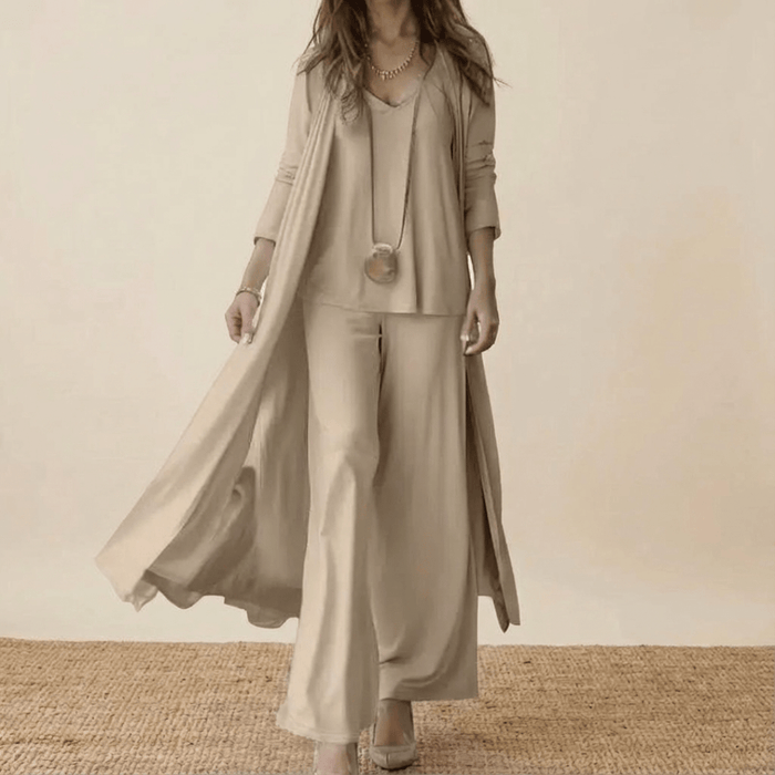 Kvinnors Tre Dela Lång Cardigan Vid Ben Co-Ord Set