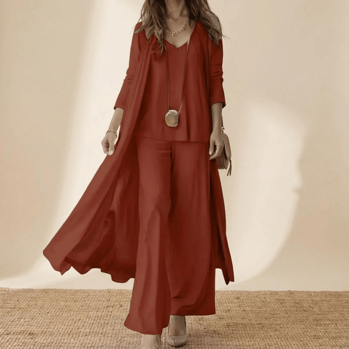 Kvinnors Tre Dela Lång Cardigan Vid Ben Co-Ord Set