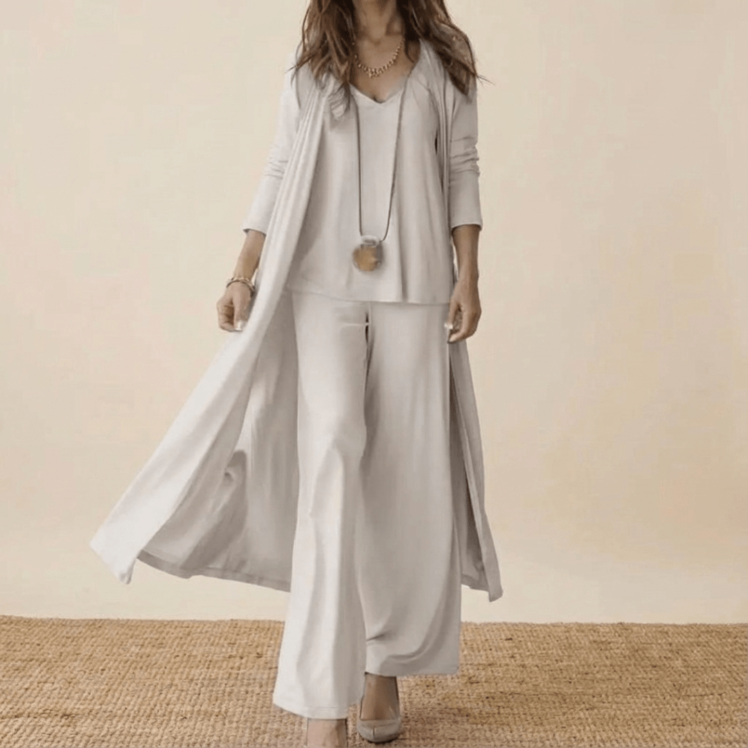 Kvinnors Tre Dela Lång Cardigan Vid Ben Co-Ord Set