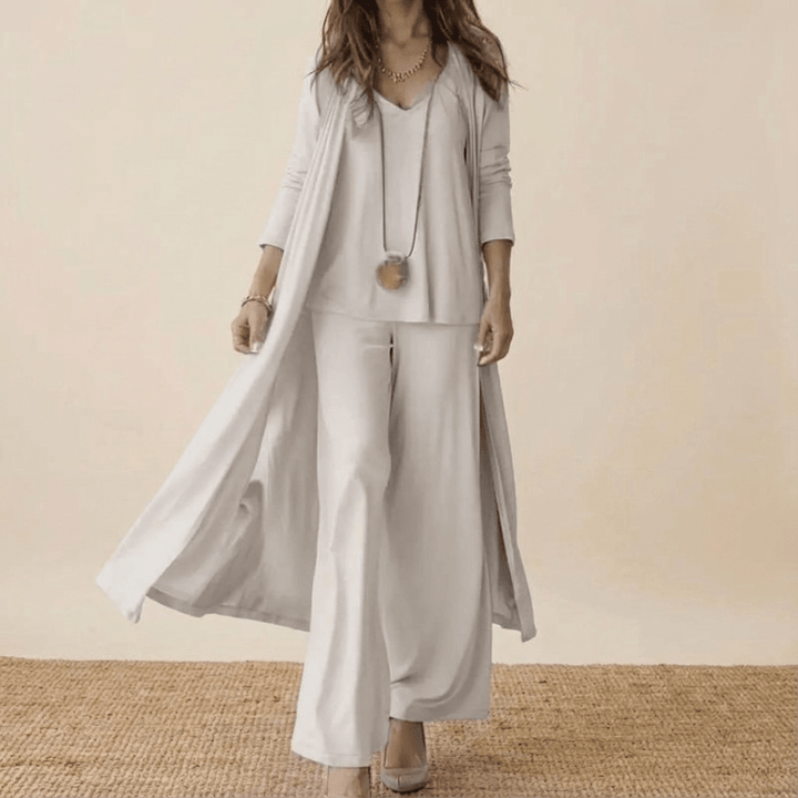 Kvinnors Tre Dela Lång Cardigan Vid Ben Co-Ord Set