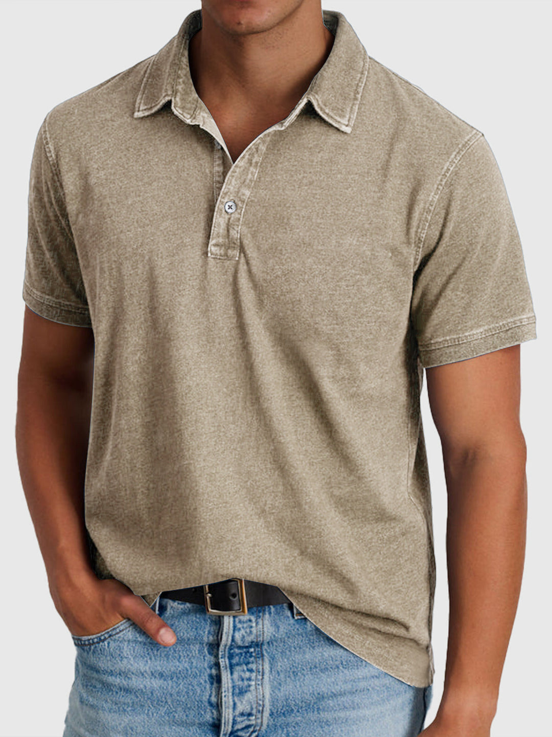 Herrens tvättade finish regular fit kortärmad polo skjorta
