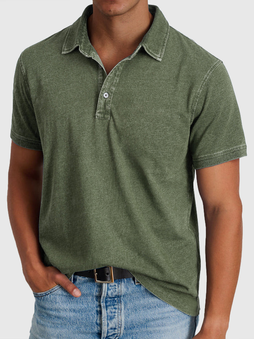 Herrens tvättade finish regular fit kortärmad polo skjorta