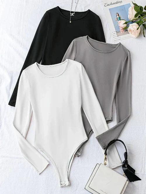 Kvinnors Långärmad Bodysuit Set 3 i 1 Stretch Fit