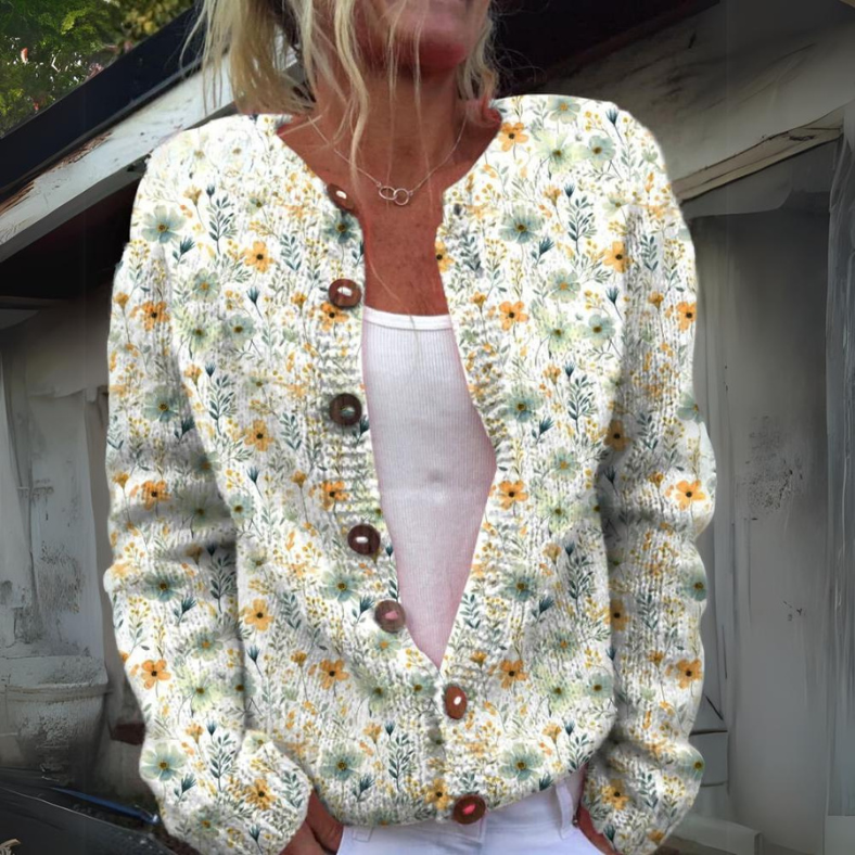 Kvinnors Tryckt Knapp Cardigan Lång Ärmar Casual Stickad