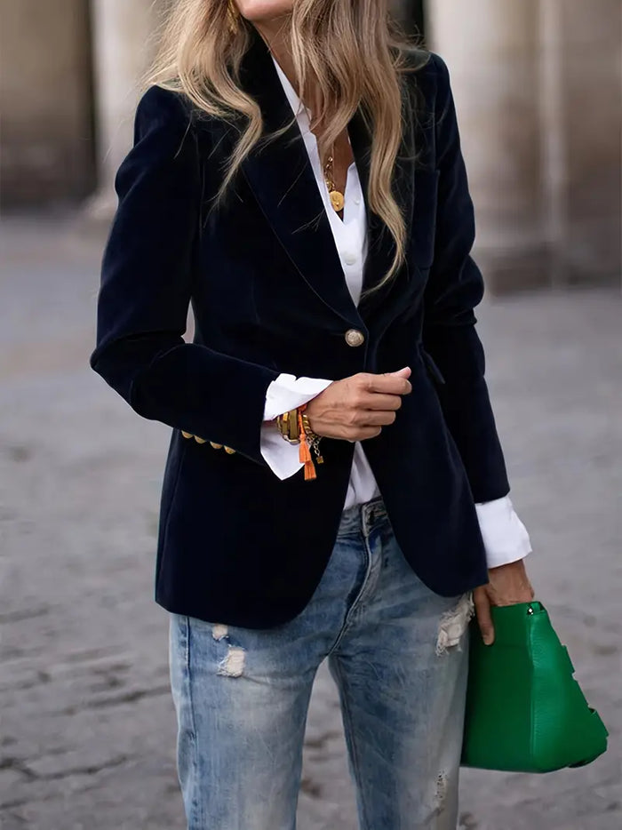 Kvinnors Skräddarsydda En-Knappl Blazer – Klassisk Kontorsjacka för Smart Casual och Festlig Klädsel