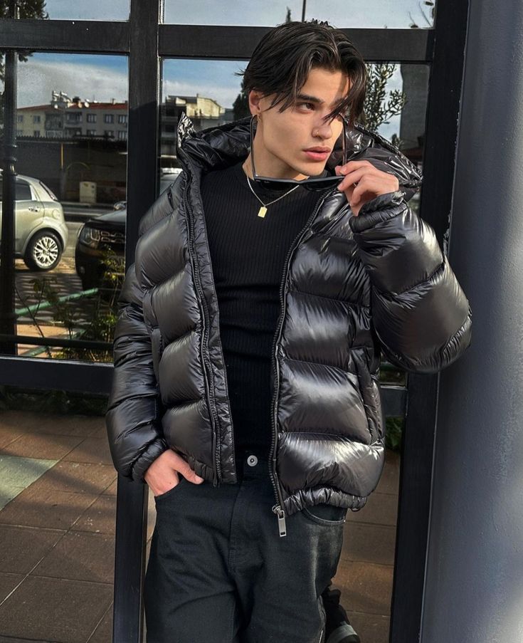 Herrens Sherpa-fodrad quiltad jacka med huva – Varm puffjacka för utomhus- och streetwear