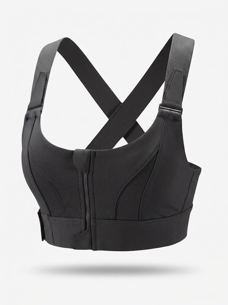 Kvinnors Front-Zip Sport-BH – Justerbart Cross-Back Stöd för Träning och Yoga