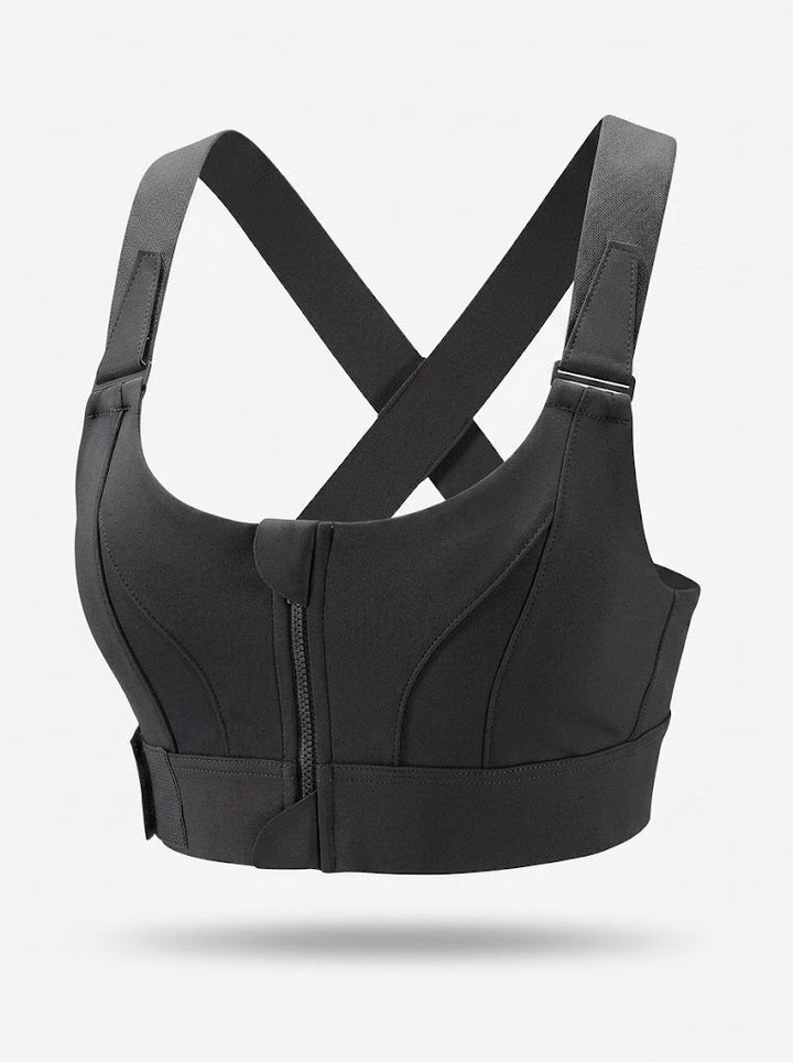 Kvinnors Front-Zip Sport-BH – Justerbart Cross-Back Stöd för Träning och Yoga