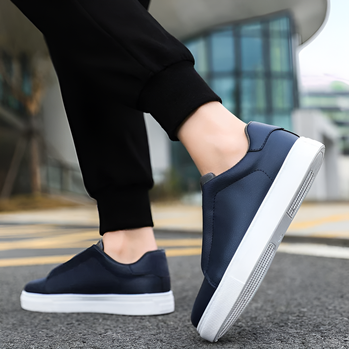 Herrens Släta Läder Elastiska Snörning Tjock Sula Sneakers